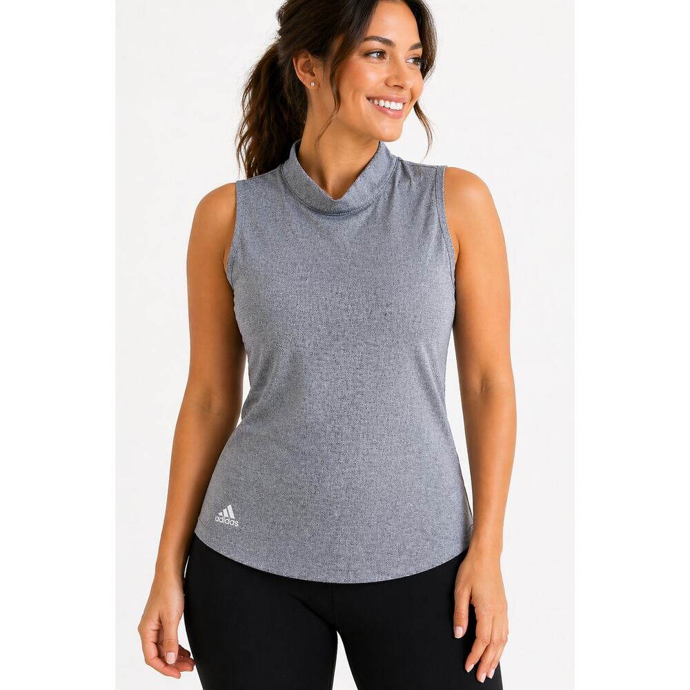 Adidas Sleeveless Golf Top XS Gray White Textured Mock Neck NWT